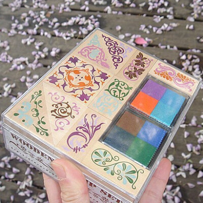 亏！出口日本印章组杂货套装B古典角花图章含印泥组