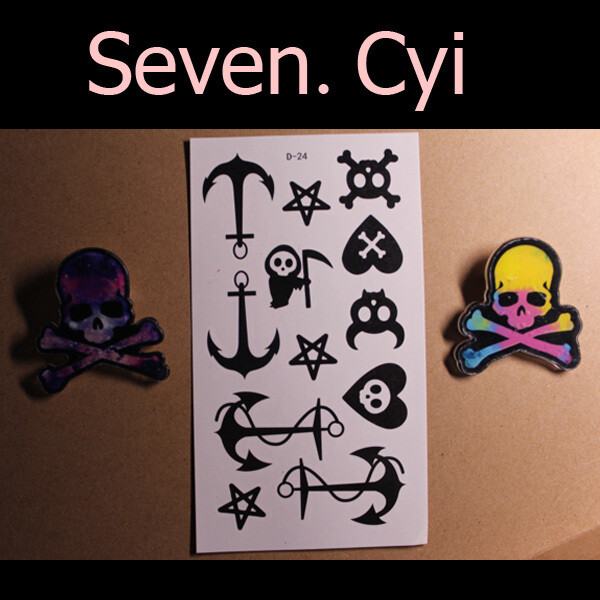 Seven Cyi 骷髅 星星 船锚 纹身贴纸 纹身贴