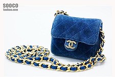 【SOOCO】CHANEL CF 双C金扣 蓝色丝绒 MINI肩包 （SOLD）