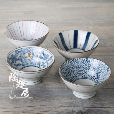 日式餐具手绘和风斗形高脚米饭碗日系杂货面碗家居日本陶瓷ZAKKA