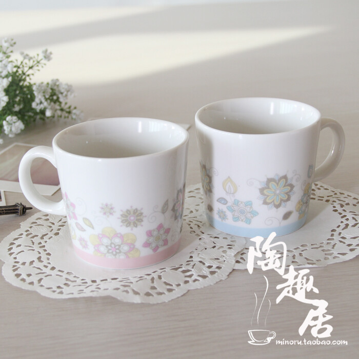 咖啡对杯水杯漱口杯子牛奶杯浪漫田园风格日式陶瓷ZAKKA