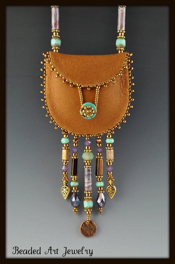 Leather and beads amulet bag