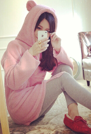 查令街韩国官网同款可爱熊耳朵软绵绵连帽卫衣打底裤套装