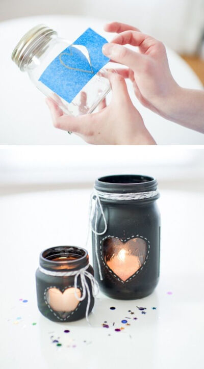 20 Of The Best Mason Jar Projects ~ Chalkboard mason jar centerpiece!! Could do any shape to match the holiday.