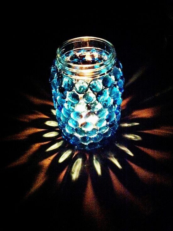Mason Jar Luminary by how-to-do-it: Mason Jar + Vase Gems … So pretty in the dark! #DIY #Luminary #Mason_Jar