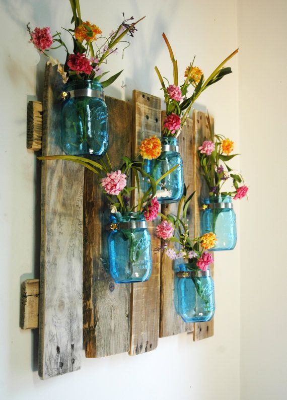 Anniversay Edition Blue Unique large wall piece with Painted Mason Jars wall decor kitchen decor bedroom decor