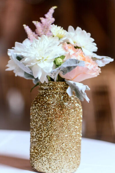 Gold Glitter Mason Jar - Gold Vase, Gold Mason Jar, Glitter Mason Jar, Pencil Holder, Wedding Vase @Sandra Pendle Van De Moere