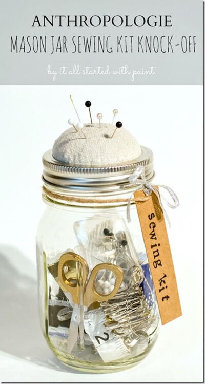 Mason jar sewing kit Anthropologie knock-off masonjarcraftslove.com