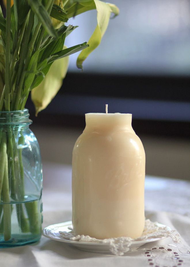 CANDLES / MASON JARS :: DIY Mason Jar Candle Tutorial :: This is super easy. If you have some candle &amp;quot;remnants&amp;quot; and a wick, along w/ a mason jar you don't mind sacrificing (as it will have to be cut in half), you can do this project. | #ticktockvintage