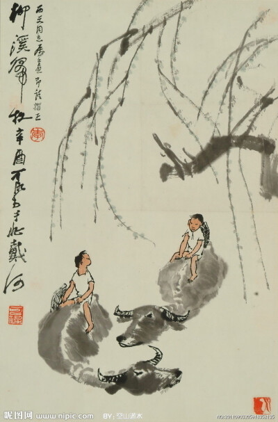 李可染国画作品 《柳溪归》