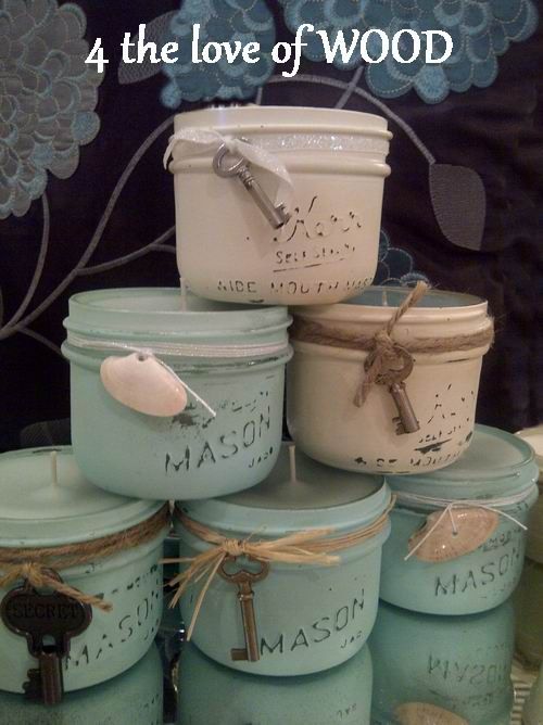 Visit 4theloveofwood.blogspot.ca   Kat B. Suarez • 25 weeks ago mason jar candles - could be a DIY this website also has good painting tutorials.; Nancy Ye • That's you! Follow Via Laureen Greeley Follow Added to She's Crafty She's Crafty Kat B. Suarez