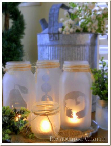dyi frosted glass mason jars for tea lights in the back yard, or anywhere...