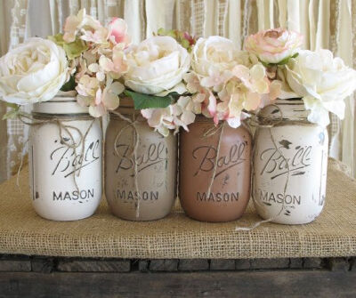 Paint wine bottles instead of mason jars? Mason Jars Ball jars Painted Mason Jars by TheShabbyChicWedding