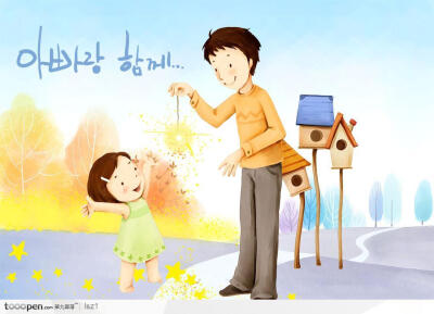小女孩鸟窝韩国手绘插画高清摄影图片素材