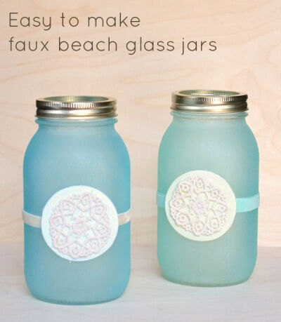 Easy to make faux beach glass jar lanterns