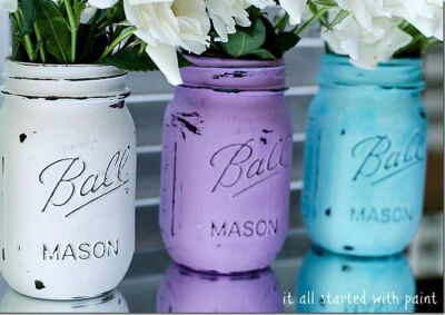 Mason Jars Painted Distressed-it