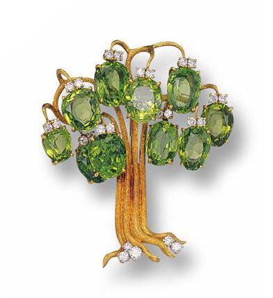 Gold, Peridot and Diamond Tree Brooch, Julius Cohen - Sotheby's