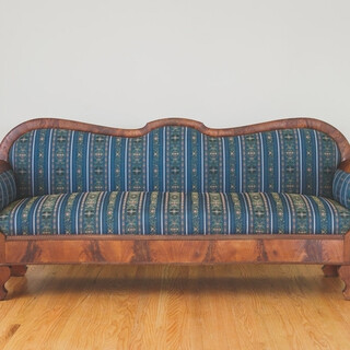 Antique Dark Wood and Navy Embroidered Sofa