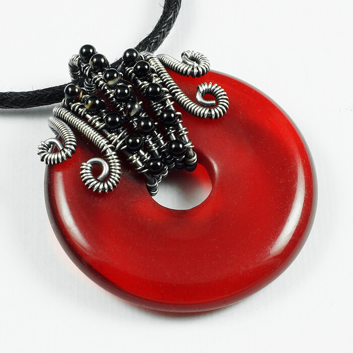 Red Glass, Black Agate and Sterling Silver by sylva