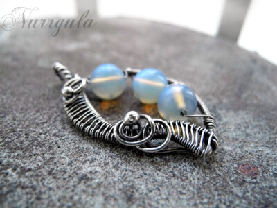 Opalite silver wire wrapped leaf necklace by nurrgula