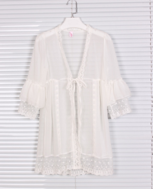 呛口小辣椒 喇叭袖中袖蕾丝雪纺开衫 包邮