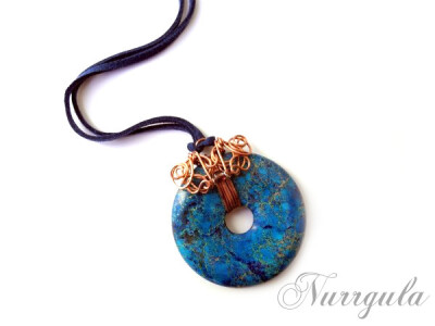 Blue Jasper Donut wire wrapped Copper Pendant by nurrgula