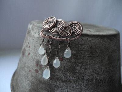 Rain cloud copper Moonstone brooch by nurrgula