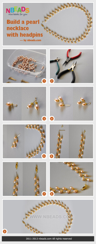 build a pearl necklace with headpins