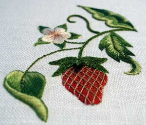 Embroidered Strawberry with Gilt Sylke Twist - it's a gorgeous thread!