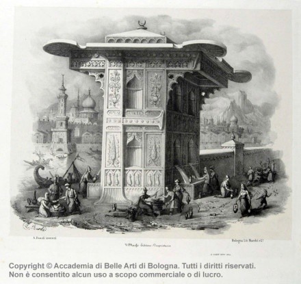 《建筑字母表》Antonio Basoli(1774–1848): Basoli花费大量的精力去处理透视、细节、与光影。这也使得这套字母表成为焦点透视的教科书。