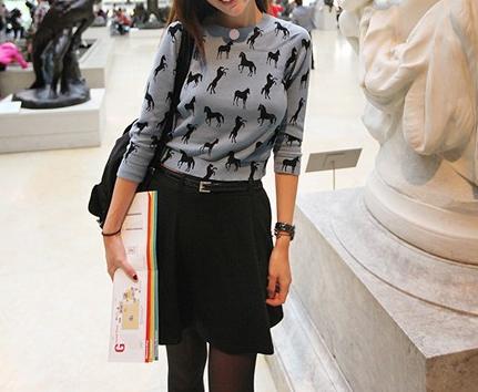 精品版装同款10月美国纽约小马图案针织衫