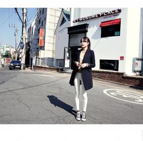 韩版修身OL休闲长款女士西装外套修身毛呢子大衣春装