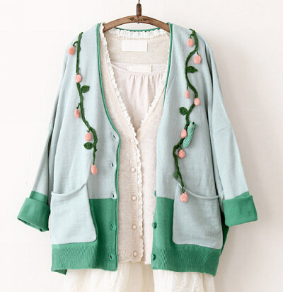 森林系森女复古着vintage刺绣浮花毛衣开衫manoush.w closet.fint