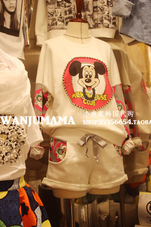 拼色米奇短裤休闲运动套装