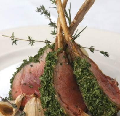 Roasted rack of lamb with mustard parsley crust recipe from Nick Barclay of Blue Plate in Downderry, Cornwall.