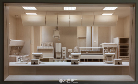 艺术家 Roxy Paine 用木头雕造了这件1:1的快餐店，起名 Carcass，意为骨架、遗骸。没有轻浮的广告，没有鲜艳的标示、没有工业化的材质，一切都是木头，艺术家在挑战我们对褪去商业文明后的事物的认知。 http://t.cn/8FjTDh2