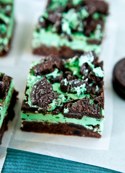 Triple Layer Fudgy Mint Oreo Brownies