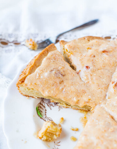 French Almond Cookie Cake with Apricot Cream Cheese Glaze averiecooks.com