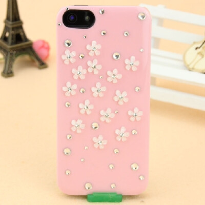 iphone5/5S纯手工贴钻小清新薄荷色树指五瓣小花苹果手机壳