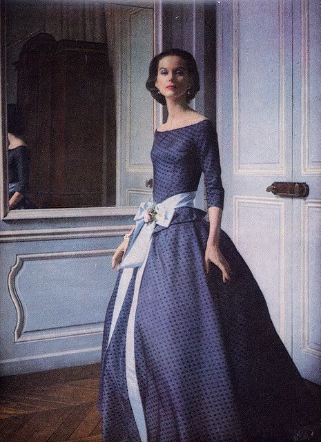 Evening gown by Millie Motts, 1955 Vogue