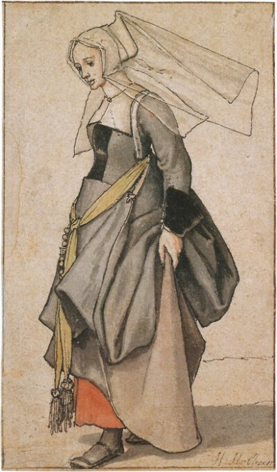 A young Englishwoman drawn by Hans Holbein the Younger, 1526-1528. This character study is taken from a portrait (which has since been lost) of the family of Thomas Moore.