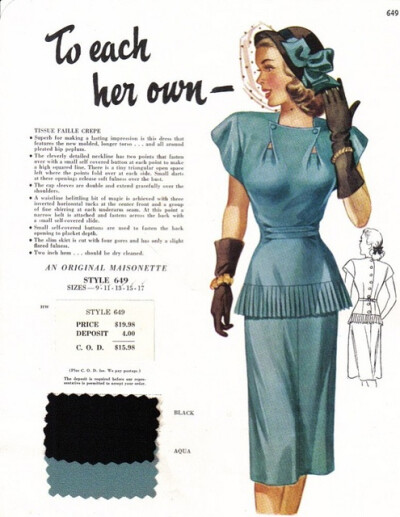 Maisonette salesman's sample from the late 1940s. #vintage #1940s #fashion #dress