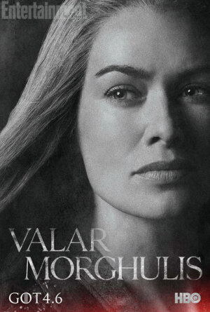 《权力的游戏》第四季发布人物海报家。每张海报印着一句话“valar morghulis” （凡人皆有一死）4月6日回归。