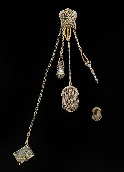 Chatelaine Date: fourth quarter 19th century Culture: French (probably) Medium: metal, enamel, paper