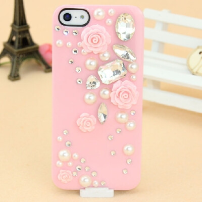 iphone5/5S小清新粉玫瑰镶钻苹果手机壳保护套