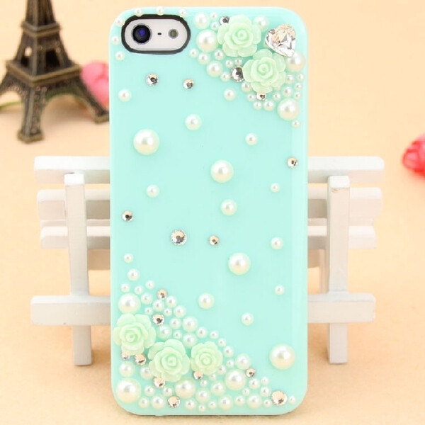 iphone5/5S 小清新树脂玫瑰花纯手工镶钻苹果手机壳