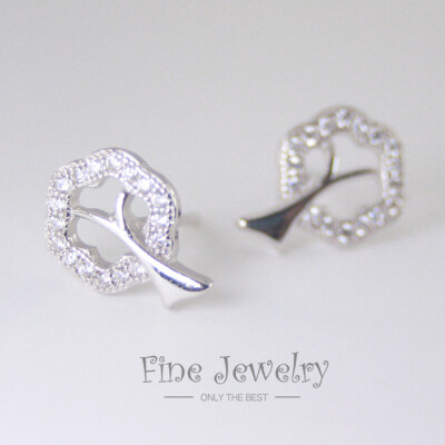 fine jewelry 925纯银镶钻 小树苗镂空满镶耳钉 精致闪亮