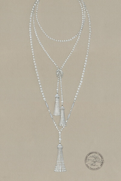 A sketch for a pearl necklace from The Great Gatsby Collection.