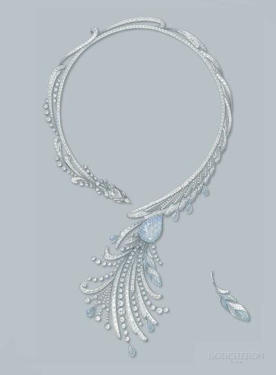 Paon de Lune necklace - Drawing #HoteldelaLumiere #HighJewelry #Boucheron