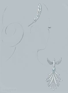 Paon de Lune shoulder and hair brooches - Drawing #HoteldelaLumiere #HighJewelry #Boucheron